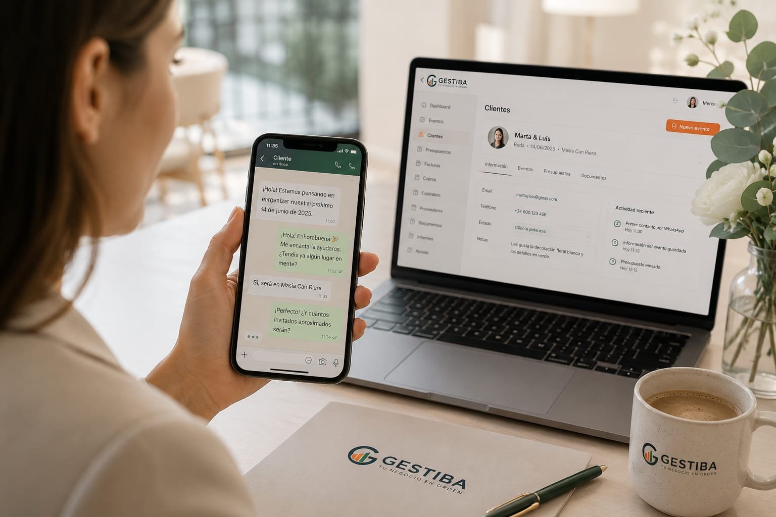 El cliente escribe por WhatsApp y Gestiba lo organiza